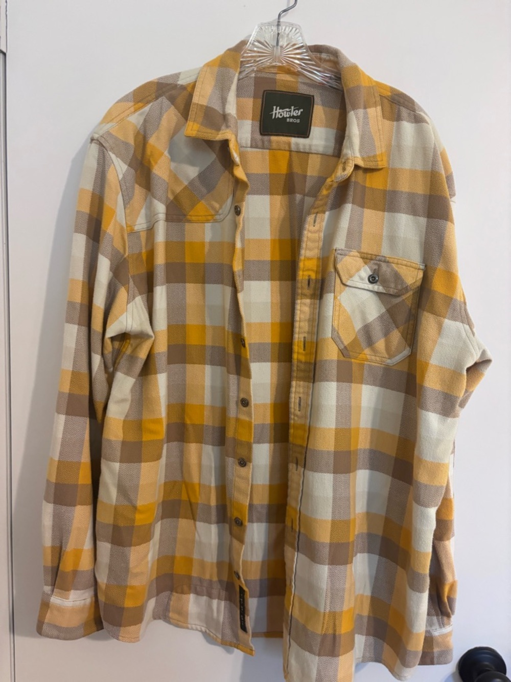 Howler Brothers Yellow & Tan Plaid Shirt thick flannel